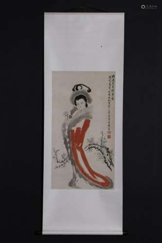 Chinese Ink&Color Scroll Painting w 2 Red Seals