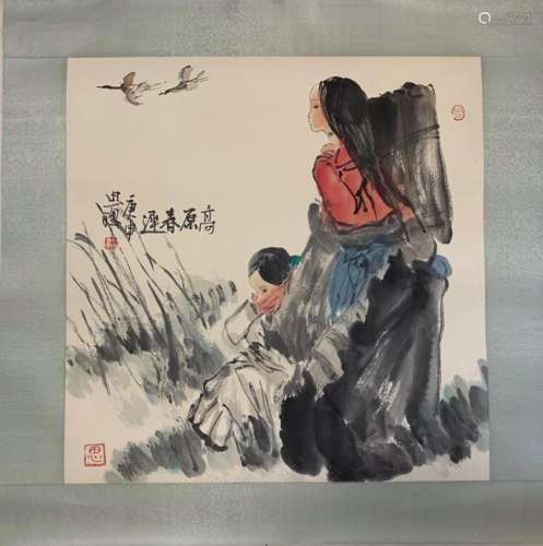 Chinese Ink and Color Painting w Red Seal and Sign