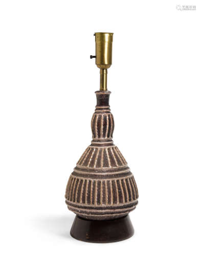 Table Lamp1950sglazed earthenware, brass, woodoverall height 28in (71.5cm)  Guido Gambone (1909-1969)