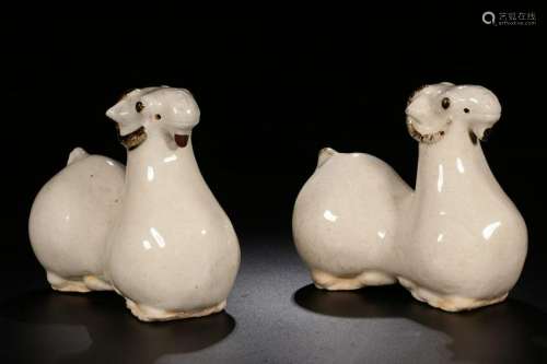 Pair of Ming Chinese White Glazed Goats