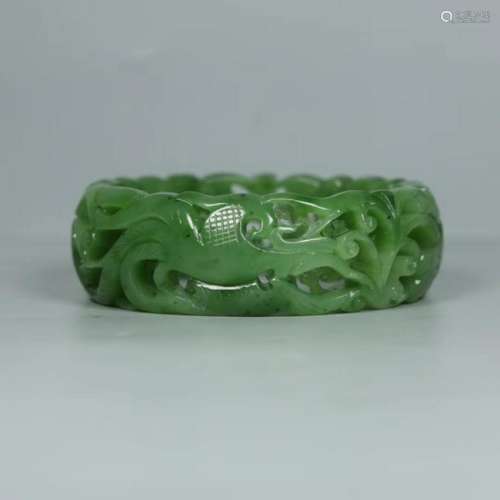 Chinese Spinach Jade Carved Bangle, Open Work
