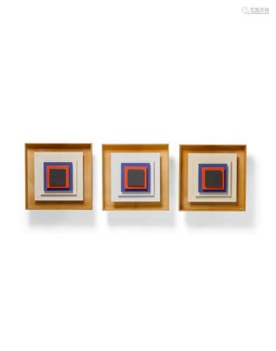 Set of Three Square Wall Lightsmid 20th centuryplastic, enameled metal, apparently unsignedheight 9 7/8in (25.1cm); width 9 7/8in (25.1cm); depth 4 1/2in (11.4cm)  Swedish