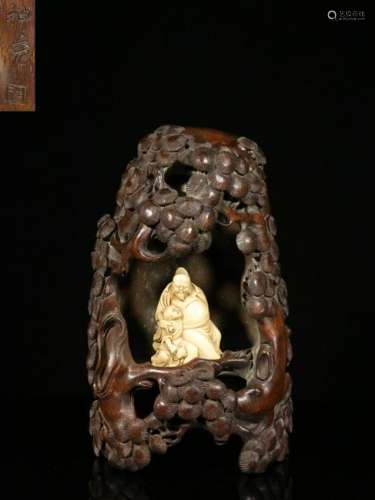 Republican Chinese Bamboo Carved Buddha Case