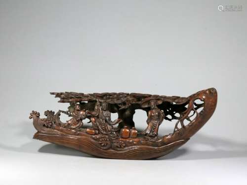 Republican Chinese Bamboo Carved Boat, Open Work