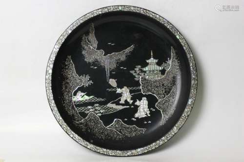Chinese Lacquer Plate Inlaid Mother Pearl