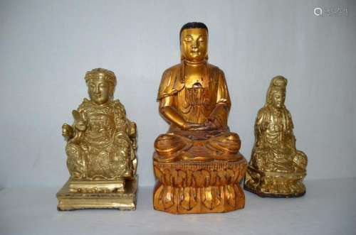 three Chinese Wood Carved Figural