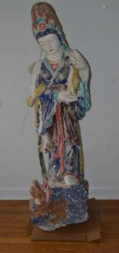 Large Vintage Chinese Quan Yin Hard Wood Statue