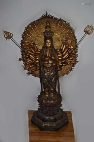 Large Vintage Chinese Quan Yin Gilt Wood Statue