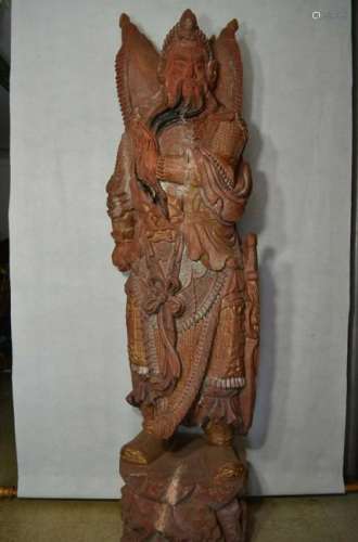Large Vintage Chinese Guan Gong Wood Statue