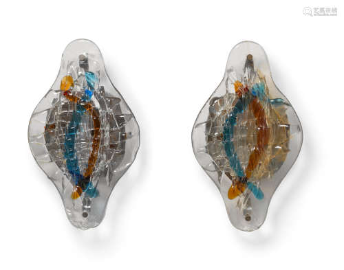 Pair of Wall Lightsmid 20th centurylampworked glass, chromed metalheight 13in (33cm); width 8in (20cm); depth 3in (7.5cm)  Murano