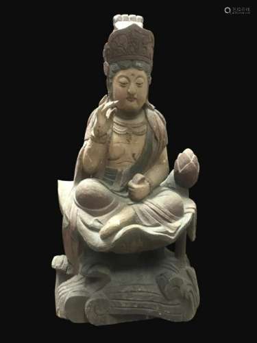 Large Chinese Wood Carved Buddha
