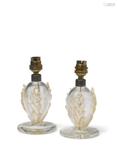 Pair of Table Lampsmid 20th centuryglassheight 7 1/2in (19cm); diameter of base 4in (10cm)  Ercole Barovier (1889-1974); Attributed to