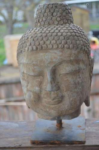 ANTIQUE CHINESE CARVED STONE BUDDHA HEAD