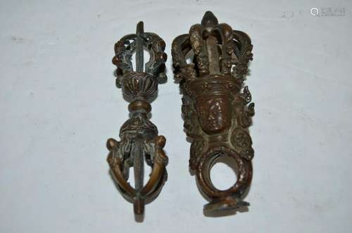 pair antique Chinese Bronze Tibet instrument