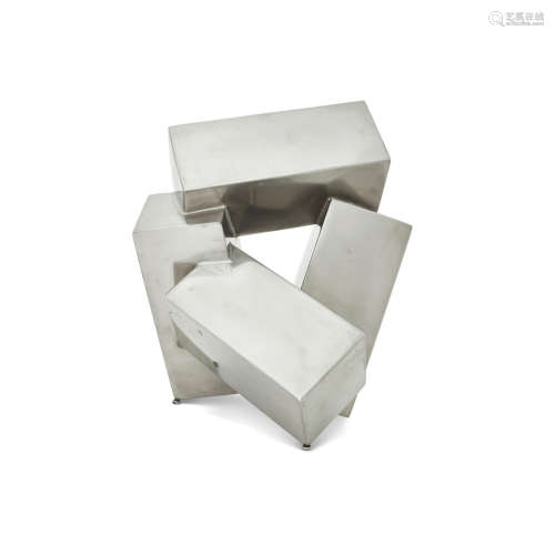 Maquette for Four Cuboids on Three Points V1984stainless steel, apparently unsignedheight 15in (38.1cm); width 13in (33cm); depth 13in (33cm)  Jacques Schnier (1898-1988)