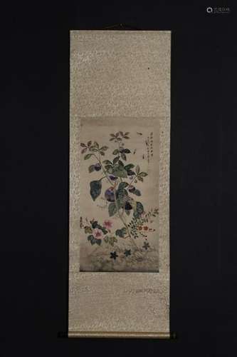 Chinese Ink&Color Birds&Flowers Scroll Painting