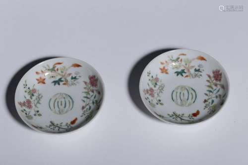 Pair of Qing Chinese Famille Rose Plates,Mark