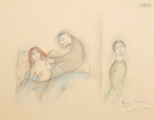 Poor Doctor's Wife1994colored pencil and graphite on paper, signed 'Beato', dated 'Oct 11. 1994' and titled lower right11 x 14in (27.9 x 35.6cm)  Beatrice Wood (1893-1998)