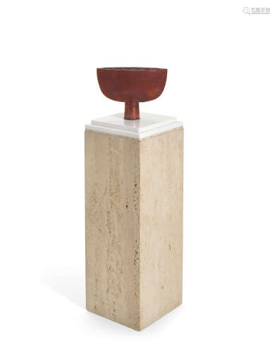 Footed Ikebana Vase on Custom Standglazed earthenware, travertineoverall height 45 1/2in (115.5cm); width 12in (30.4cm); depth 12in (30.4cm)  Otto Natzler (1908-2007)