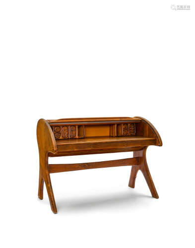 Roll Top Desk1976with tambour top and fitted interior, black walnut, incised 'Espenet 7607'height 38 1/2in (98cm); width 54 1/4in (138cm); depth 29in (74cm)  Arthur Espenet Carpenter (1920-2006)