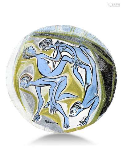 Charger1950glazed ceramic, signed in underglaze 'Meli 50 Roma'height 3in (7.5cm); diameter 20in (51cm)  Salvatore Meli (born 1929)