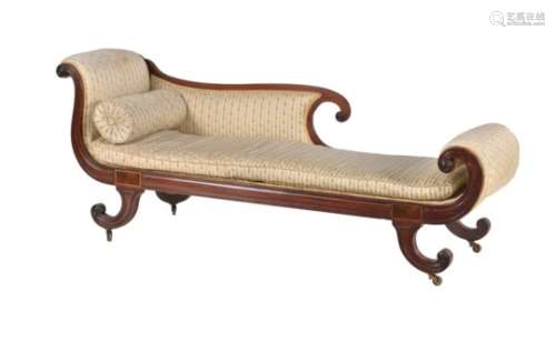 A Regency mahogany and brass inlaid chaise longue