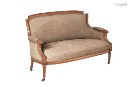 A walnut and upholstered canape in Louis XVI style