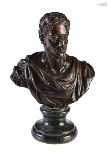 A patinated bronze bust of a Roman Emperor