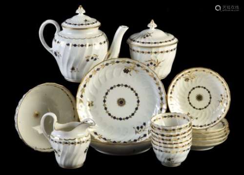 A Worcester (Barr) porcelain part tea service decorated in blue and gilt