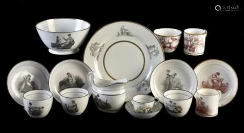 A selection of English porcelain bat printed tea wares