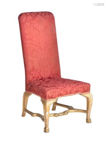 A George I giltwood and upholstered high back chair