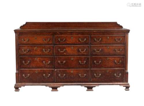 A George III oak and mahogany crossbanded banded mule chest