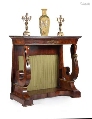 A mahogany and parcel gilt console table, in Empire taste, first half 19th century