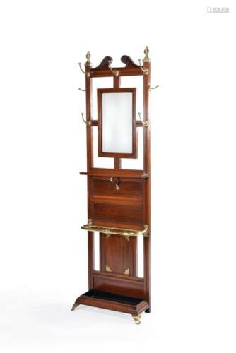 A late Victorian walnut and brass mounted hall stand