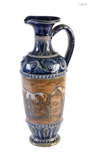 A Doulton Lambeth Pottery slender ewer decorated by Hannah Barlow (fl. 1871-1913)