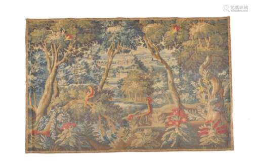 A woven tapestry panel in the manner of 18th century verdure examples