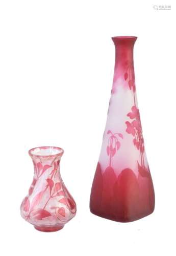 Two Art Nouveau cameo glass vases