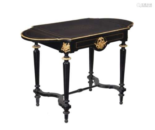 ϒ A Napoleon III ebony and ebonised, brass inlaid, and gilt metal mounted side table
