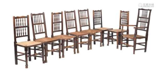 A harlequin set of sixteen spindle back chairs