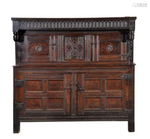 An oak court cupboard, second half 17th century and later