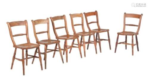 A set of six ash and elm kitchen chairs, 19th century