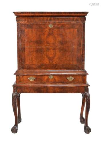 A walnut and inlaid scriptor/escritoire on stand