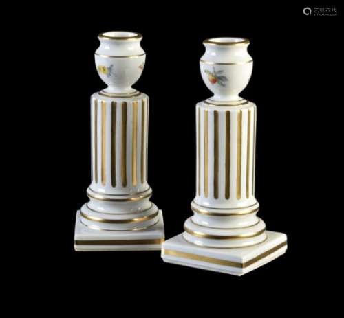 A pair of modern Meissen columnar candlesticks
