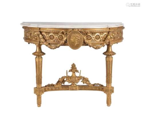 A Continental giltwood and marble topped console table