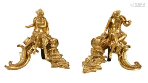 A pair of gilt bronze figural chenets in late Louis XV style