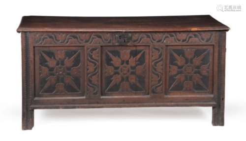 A Commonwealth oak chest or coffer