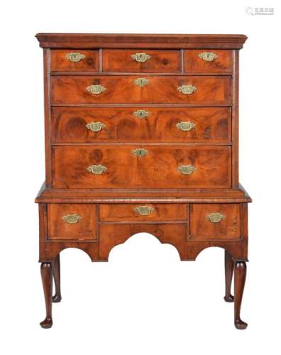 A George II walnut and oak chest on stand