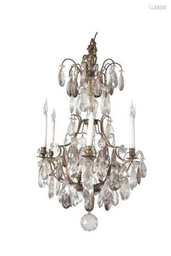 A gilt metal and cut glass hung six branch 'cage' chandelier in Louis XV taste