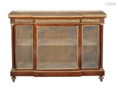 A French walnut and giltmetal mounted breakfront side cabinet