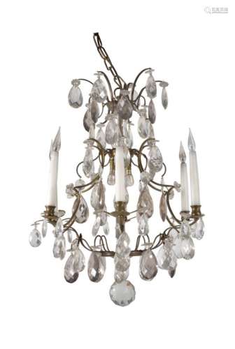 A gilt metal and cut glass hung six branch 'cage' chandelier in Louis XV taste
